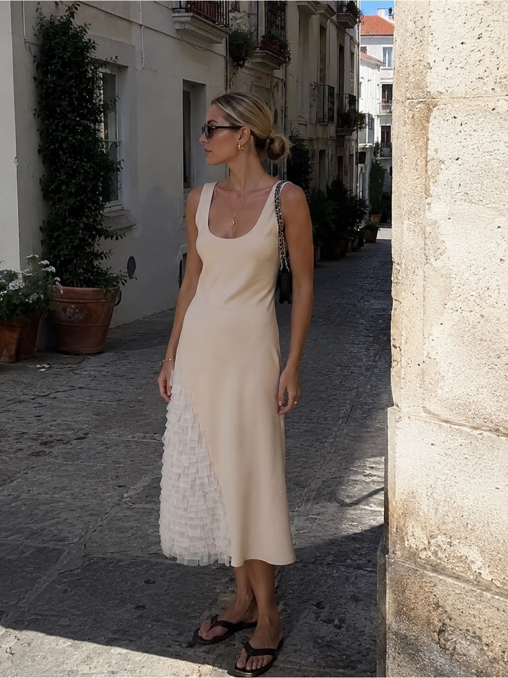 A.W.A.K.E. Mode Fitted Tank Dress Beige Minimalist Bodycon Designer